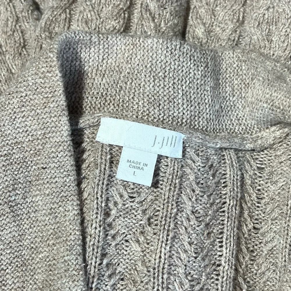 J. Jill Cable Knit Wool Blend Open Front Long Cardigan Cream Size L - Picture 7 of 8